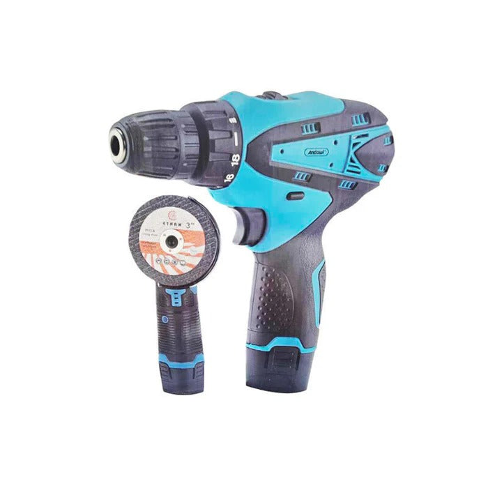 Kit Masina de gaurit cu impact 12V + Mini polizor unghiular, 2 baterii si husa PromotiiZilnice