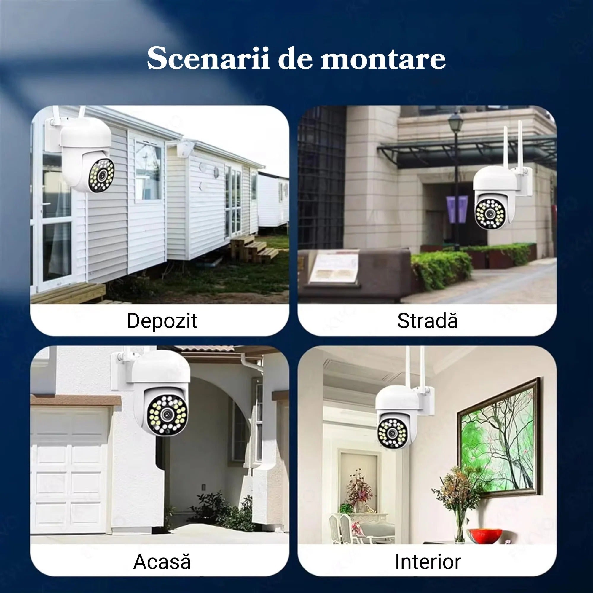 Set 4 Camere Supraveghere WIFI Jortan + 4 Carduri 32GB, 360° Rotire, Detectie Umana, Vedere Noapte Color, Sirena, IP66 - PromotiiZilnice