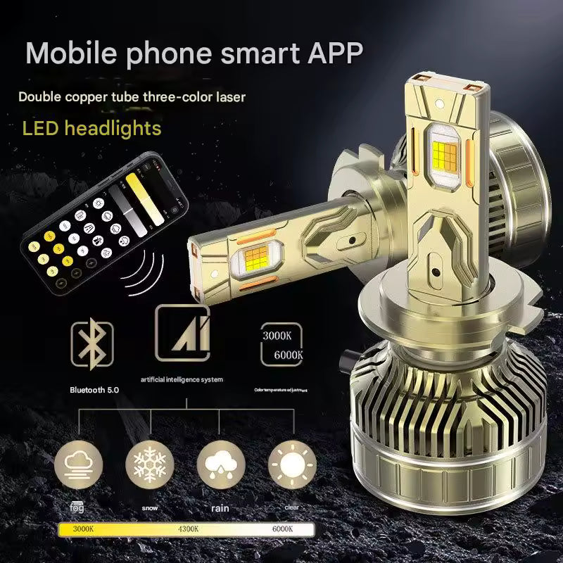 Bec LED Auto H7 210W, Aplicatie Smart, 98600LM, 3 Moduri de Culoare, Rezistent la Apă - PromotiiZilnice