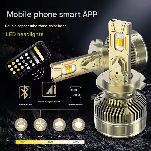 Bec LED Auto H7 210W, Aplicatie Smart, 98600LM, 3 Moduri de Culoare, Rezistent la Apă - PromotiiZilnice