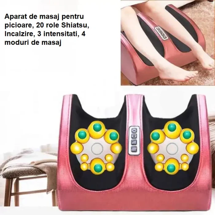 Aparat masaj picioare Shiatsu cu incalzire, 20 role, 4 programe, 3 niveluri intensitate - PromotiiZilnice