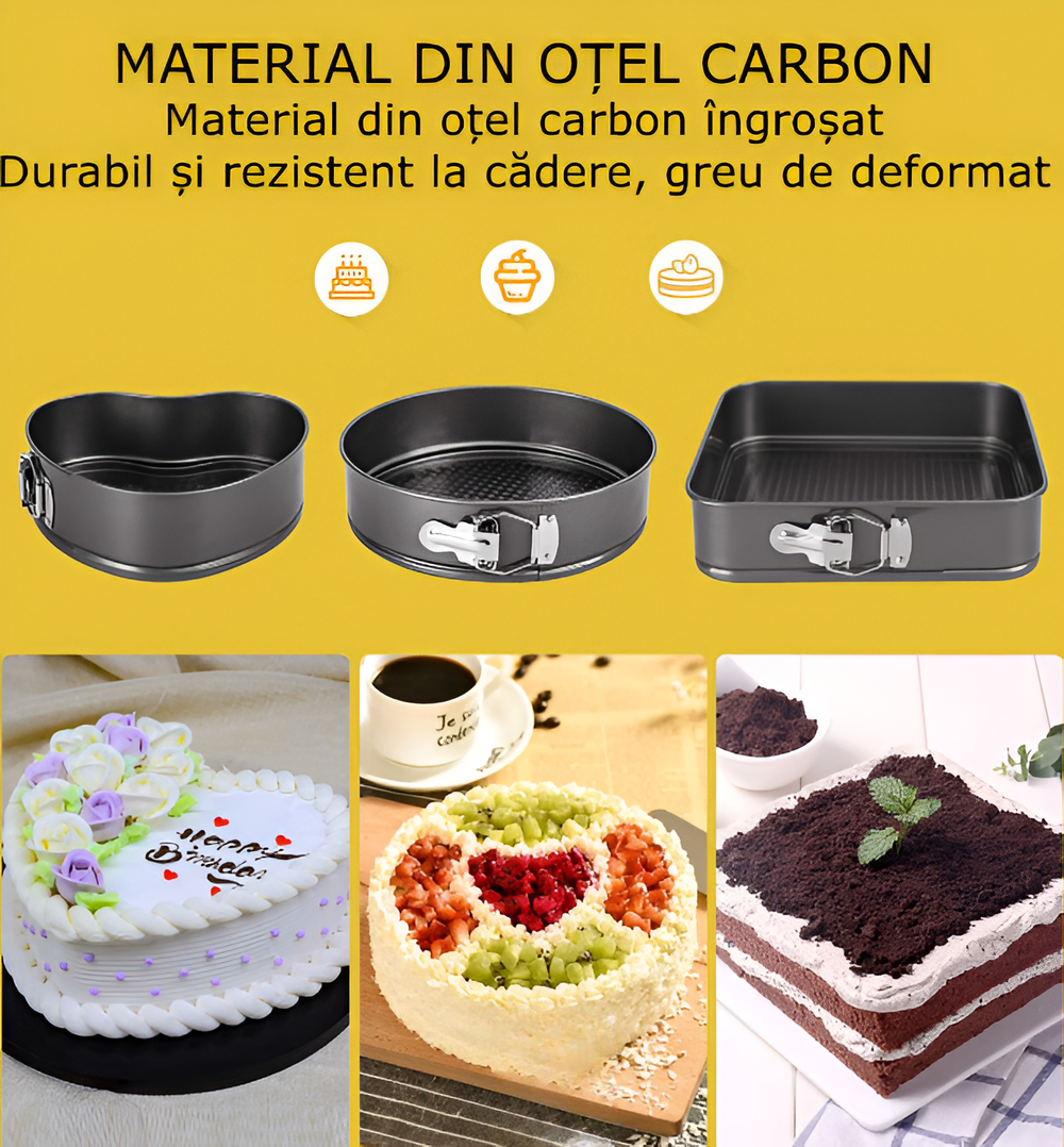 Set Forme Tort 3 Bucati, Inima, Rotund, Patrat, Calitate Superioara PromotiiZilnice