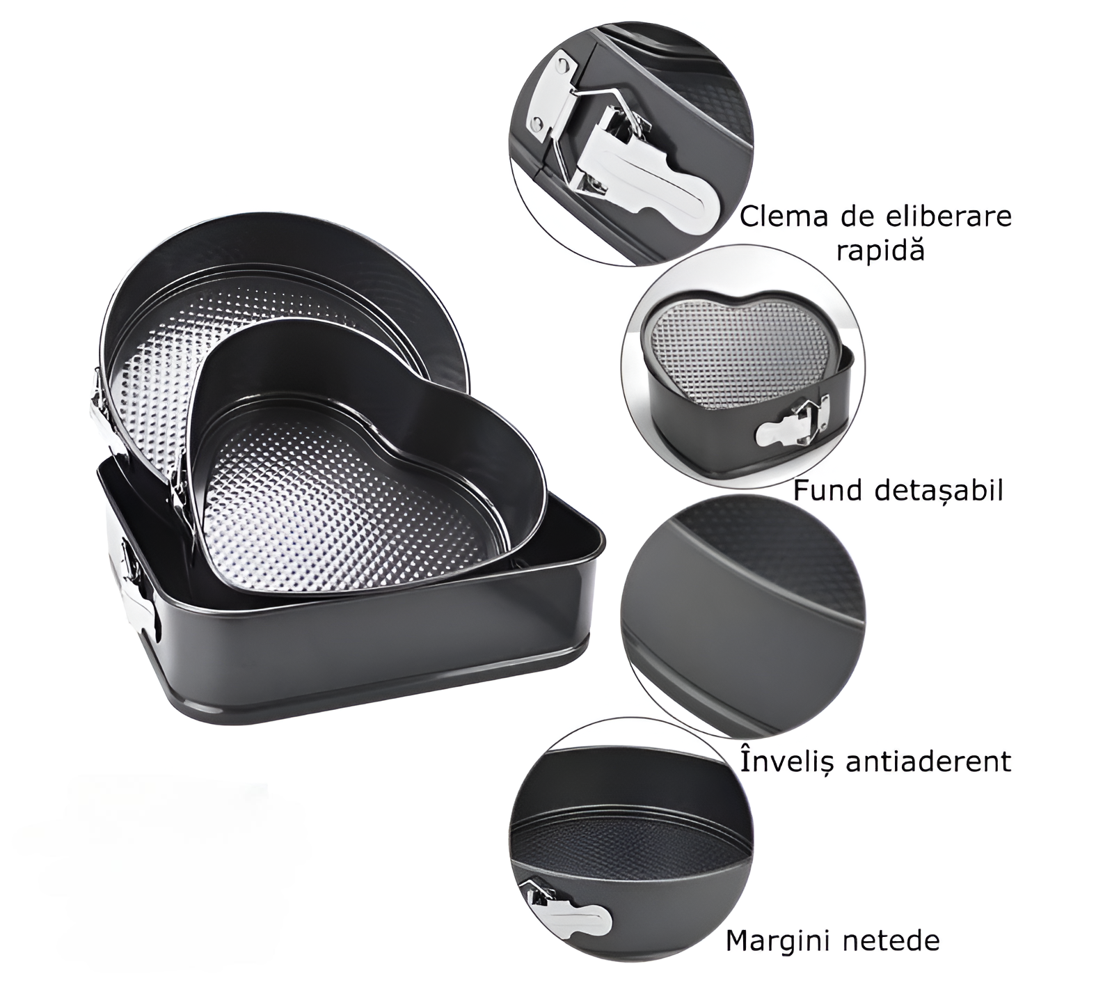 Set Forme Tort 3 Bucati, Inima, Rotund, Patrat, Calitate Superioara PromotiiZilnice