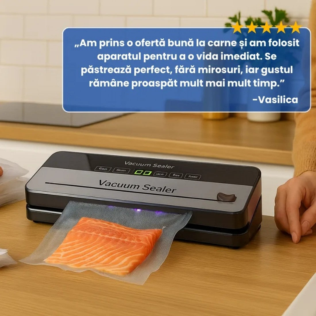 Aparat Profesional pentru Vidat si Sigilat Alimente, 10 Pungi Incluse PromotiiZilnice