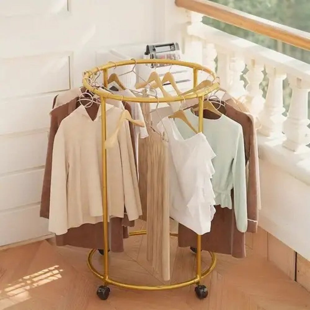 Suport Rotund pentru Haine din Otel Inoxidabil cu Roti, Finisaj Gold, Capacitate 40 kg PromotiiZilnice