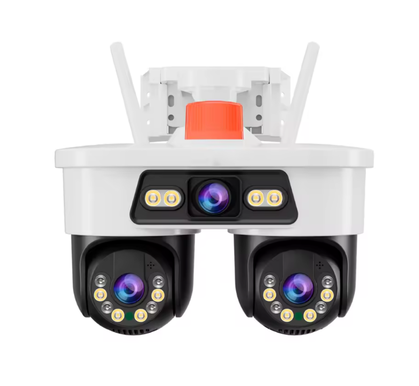 Set 2 Camere WiFi Exterior 9MP 6K cu 3 Lentile si Cap PTZ 355°, Viziune Nocturna Color si Audio Bidirectional, IP66 + 2 x Card 32GB - PromotiiZilnice