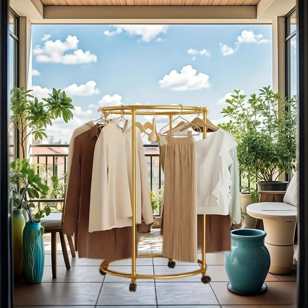 Suport Rotund pentru Haine din Otel Inoxidabil cu Roti, Finisaj Gold, Capacitate 40 kg PromotiiZilnice