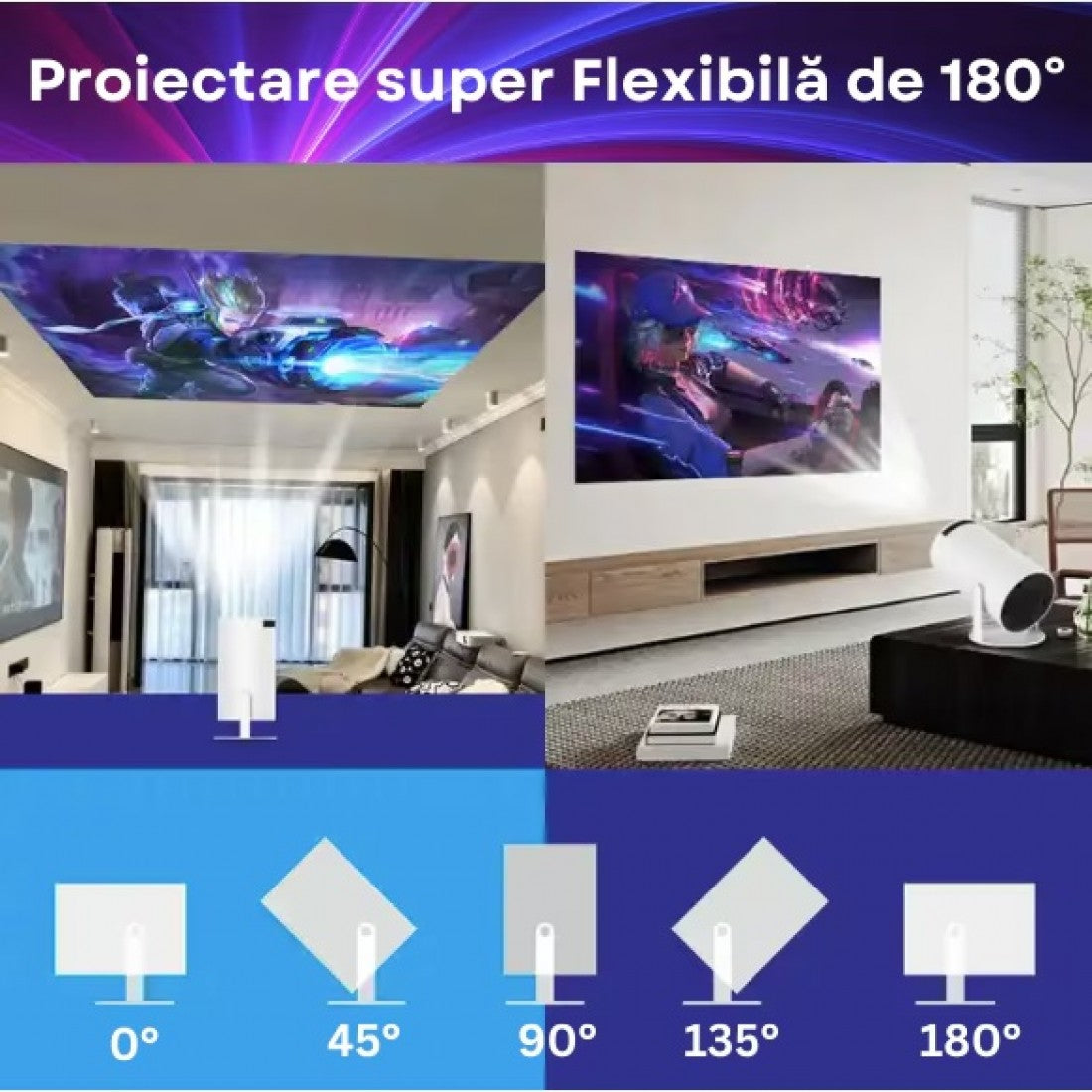 Videoproiector portabil smart cu Android 11, 2 controllere și jocuri incluse, Wi-Fi 6, suport 4K PromotiiZilnice