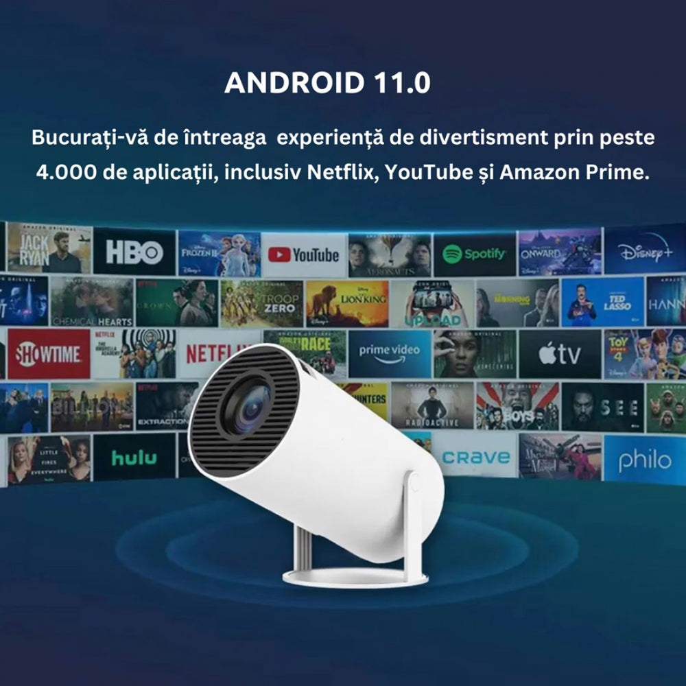 Videoproiector portabil smart cu Android 11, 2 controllere și jocuri incluse, Wi-Fi 6, suport 4K PromotiiZilnice