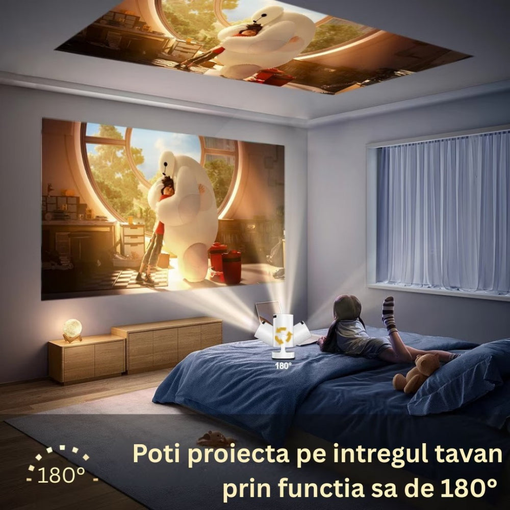 Videoproiector portabil smart cu Android 11, 2 controllere și jocuri incluse, Wi-Fi 6, suport 4K PromotiiZilnice