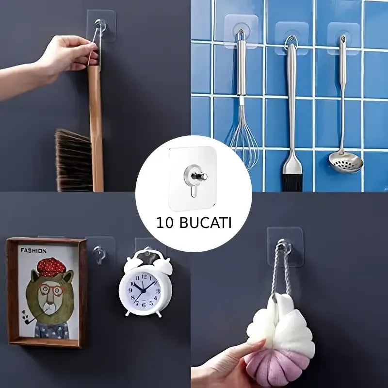 Set 20 Carlige Autoadezive, Rezistente 5 kg, Agatatori Transparente pentru Perete, 6x6 cm - PromotiiZilnice