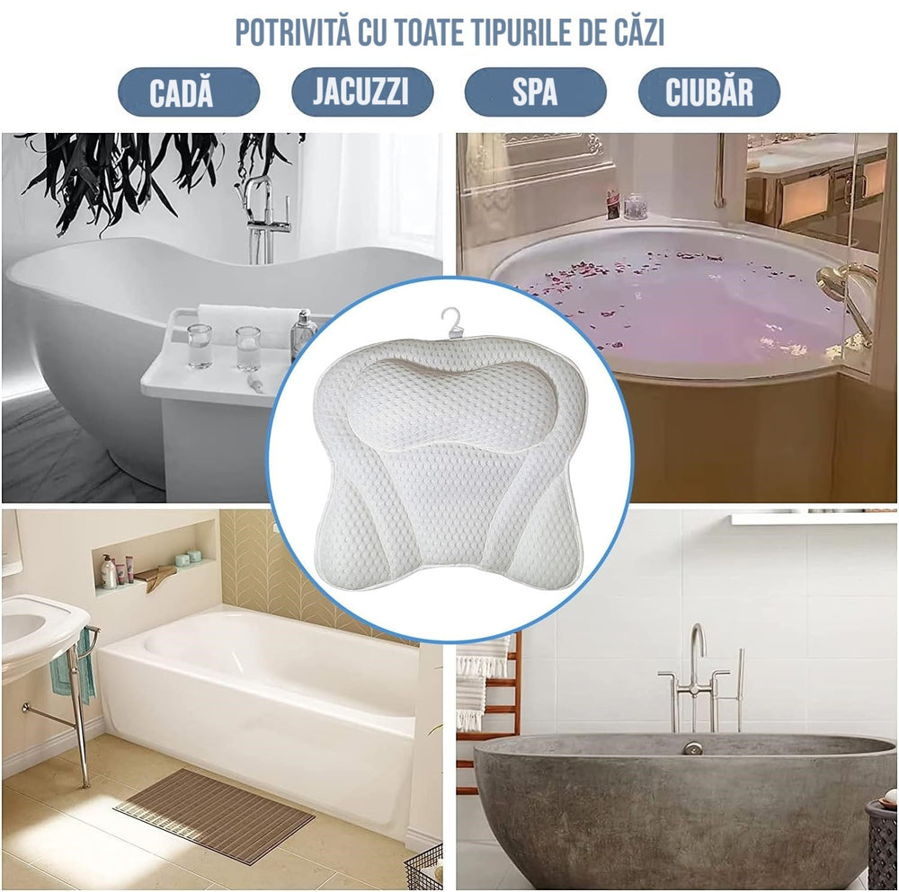 Perna pentru cada cu suport ergonomic pentru cap, material textil moale, alb - PromotiiZilnice