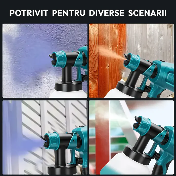 Pistol de vopsit cu acumulator 48V, 800 ml, 3 moduri pulverizare, debit reglabil - PromotiiZilnice