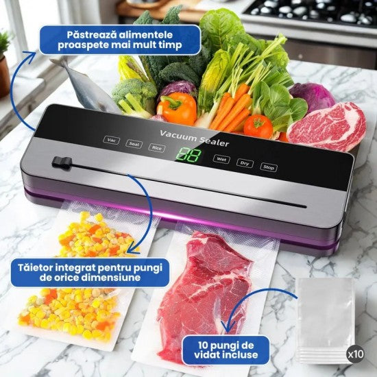 Aparat Profesional pentru Vidat si Sigilat Alimente, 10 Pungi Incluse PromotiiZilnice