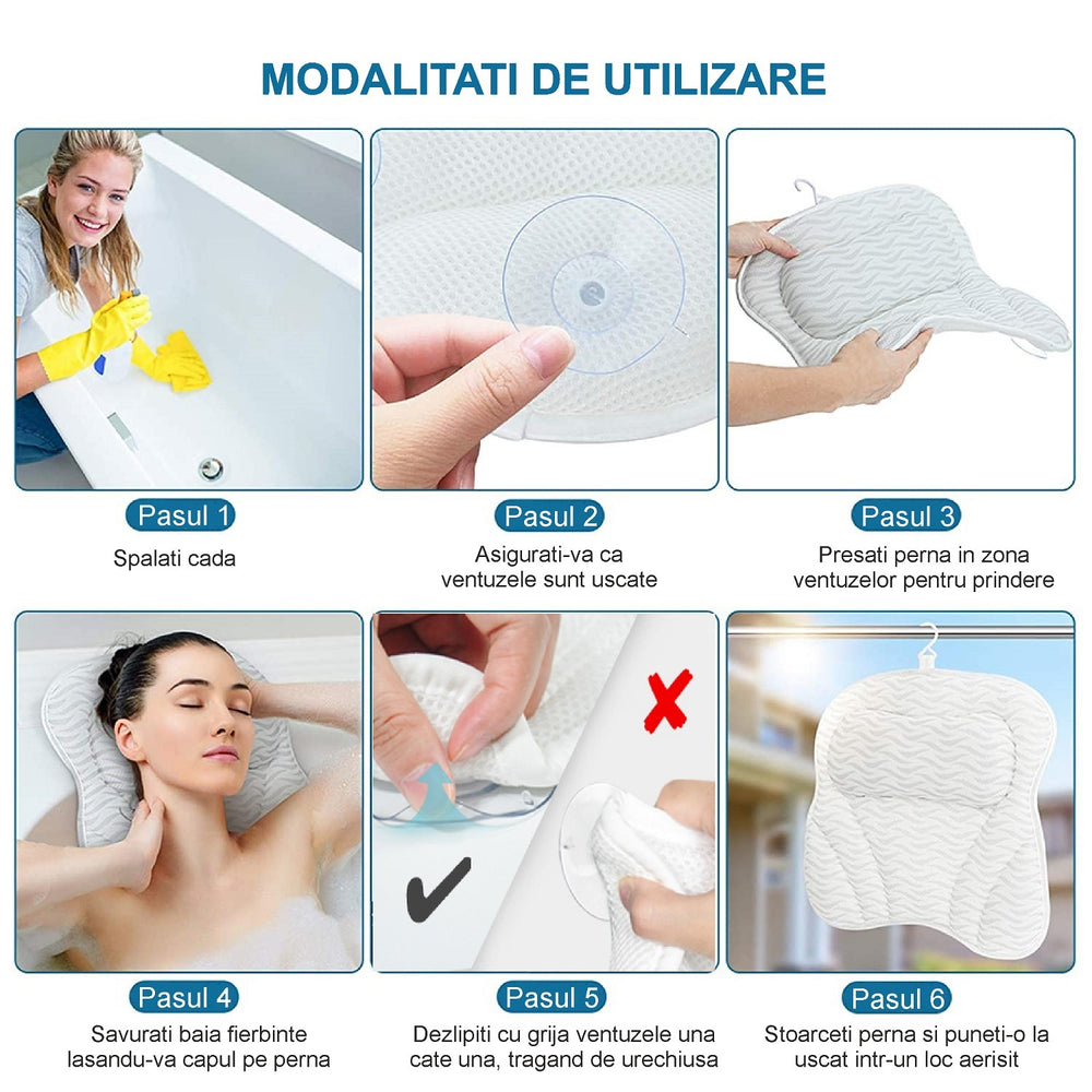Perna pentru cada cu suport ergonomic pentru cap, material textil moale, alb - PromotiiZilnice