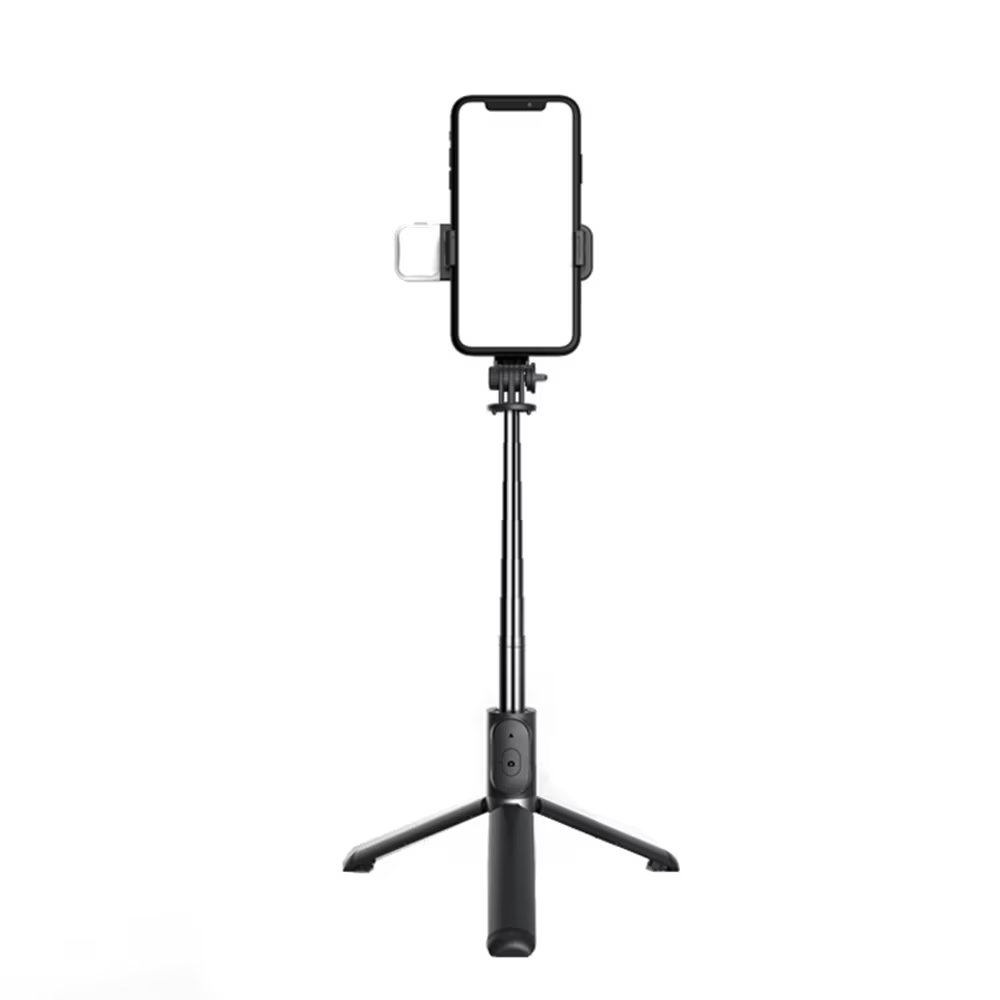 Trepied selfie stick Bluetooth cu lumină LED, extensibil 105 cm, Negru - PromotiiZilnice