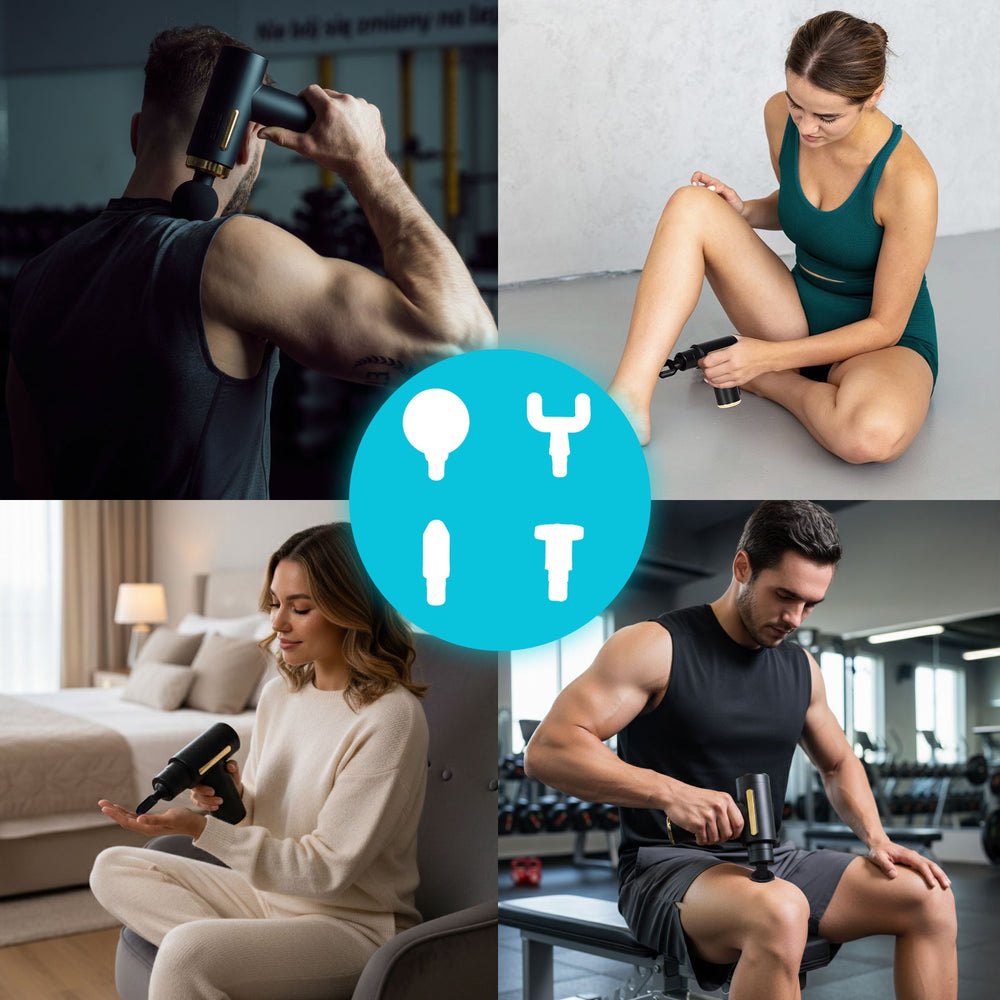 Aparat de masaj corporal, 4 capete interschimbabile, 6 trepte de intensitate, design compact, negru - PromotiiZilnice