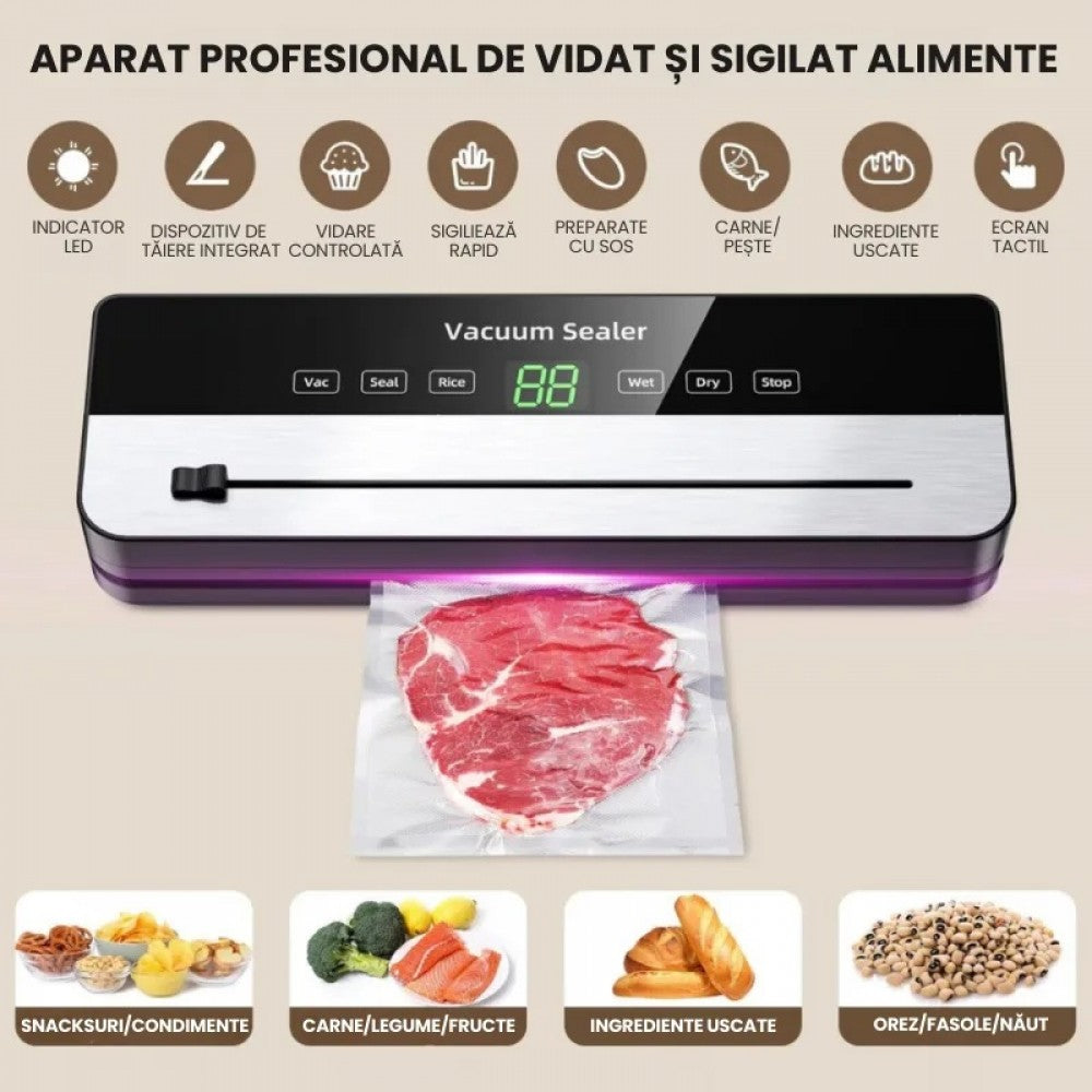 Aparat Profesional pentru Vidat si Sigilat Alimente, 10 Pungi Incluse PromotiiZilnice