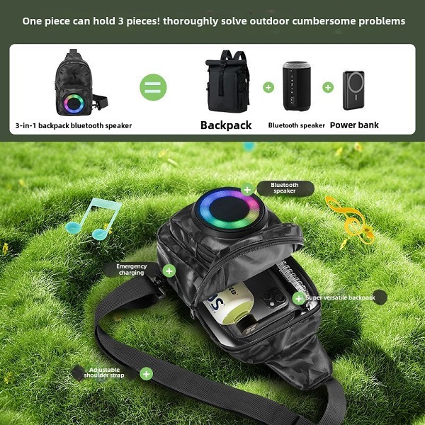 Boxă portabilă tip rucsac, Bluetooth 5.0, lumini RGB, FM, TWS, power bank - PromotiiZilnice