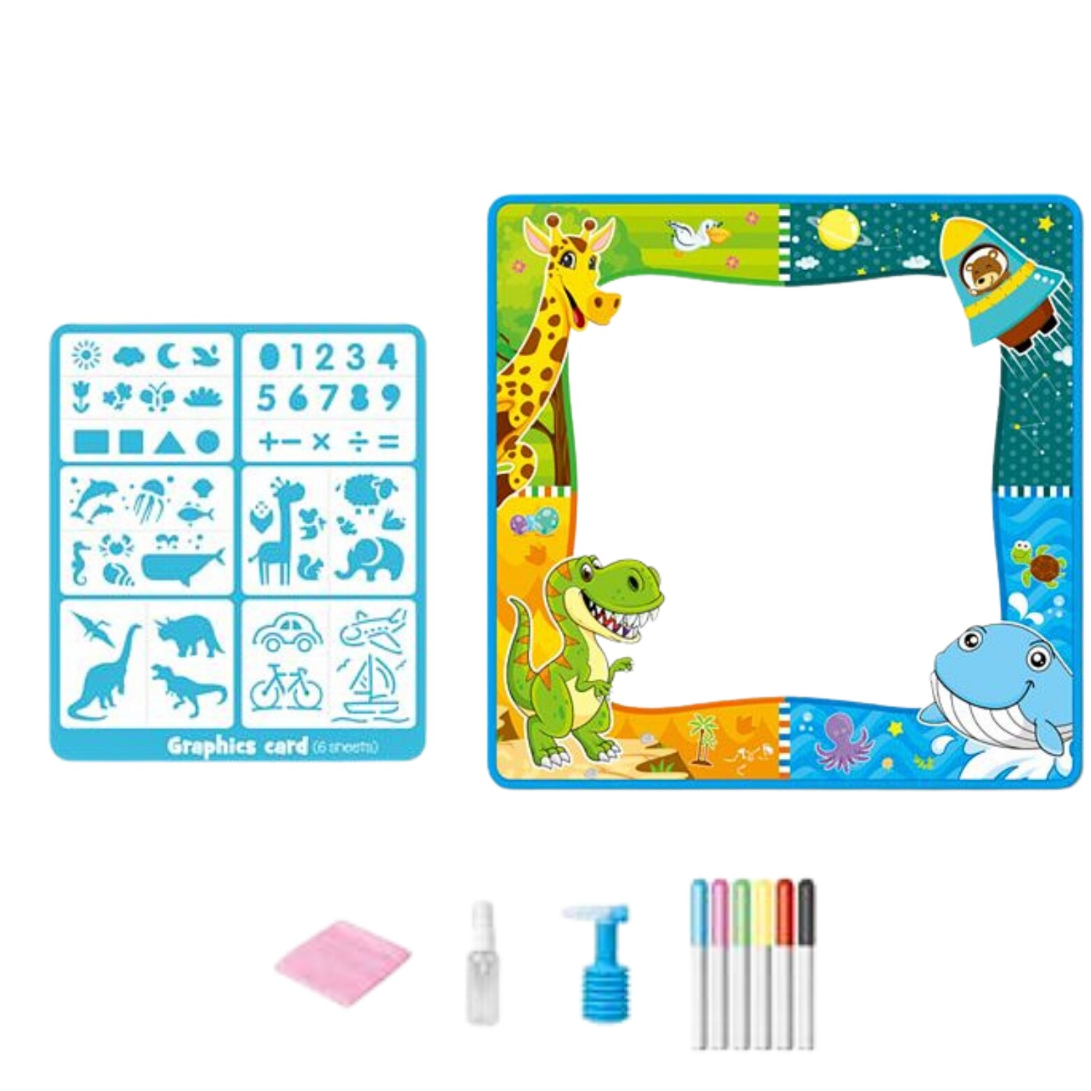 Covoras creativ pentru copii – desen cu apa, inclus carioci si spray, 80x80 cm - PromotiiZilnice