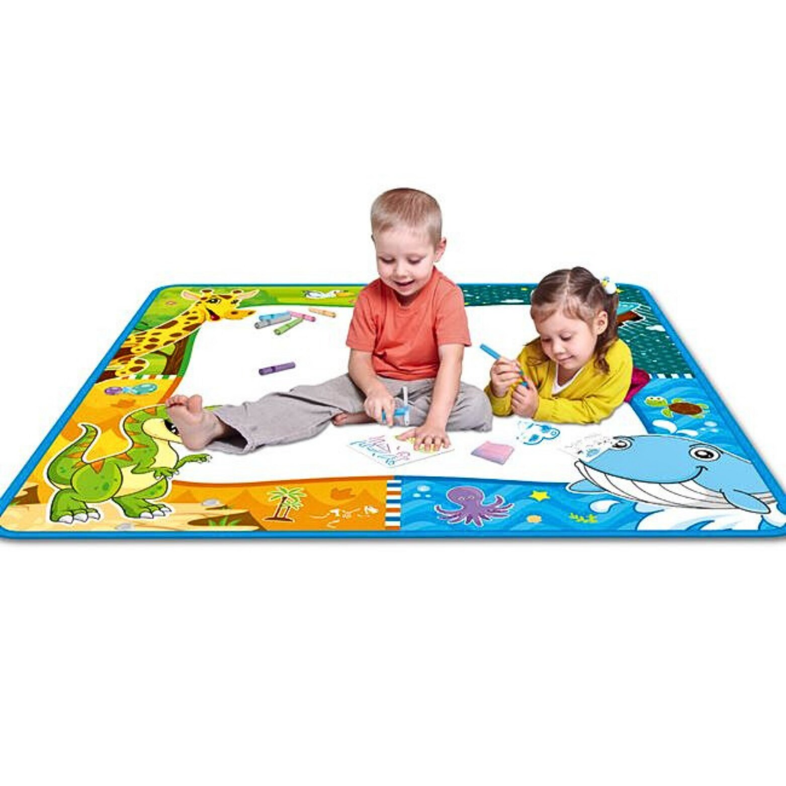 Covoras creativ pentru copii – desen cu apa, inclus carioci si spray, 80x80 cm - PromotiiZilnice