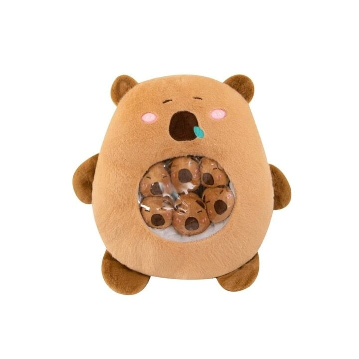 Capibara de Plus cu 6 Pui, Maro, 50 cm,Set Jucării Pufoase - PromotiiZilnice