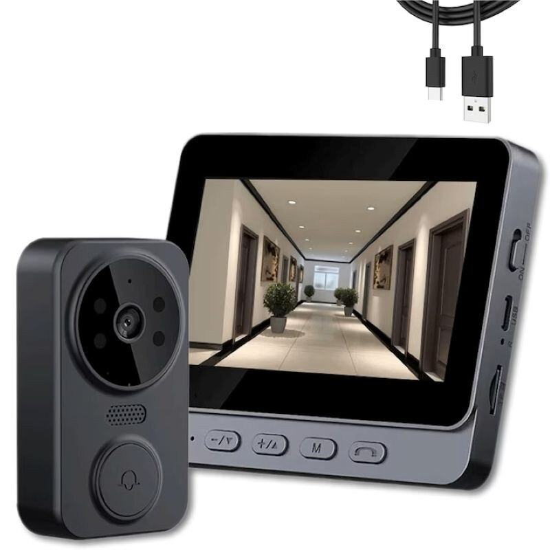 Videointerfon Inteligent cu Ecran 4.3” – Cameră HD 1080P, Comunicare Bidirecțională, Vedere Nocturnă, Baterie Reîncărcabilă