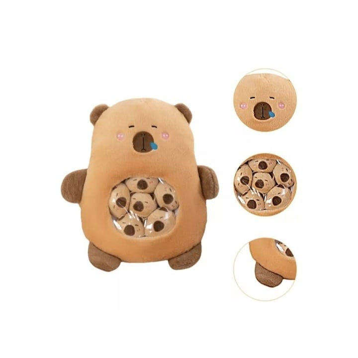 Capibara de Plus cu 6 Pui, Maro, 50 cm,Set Jucării Pufoase - PromotiiZilnice