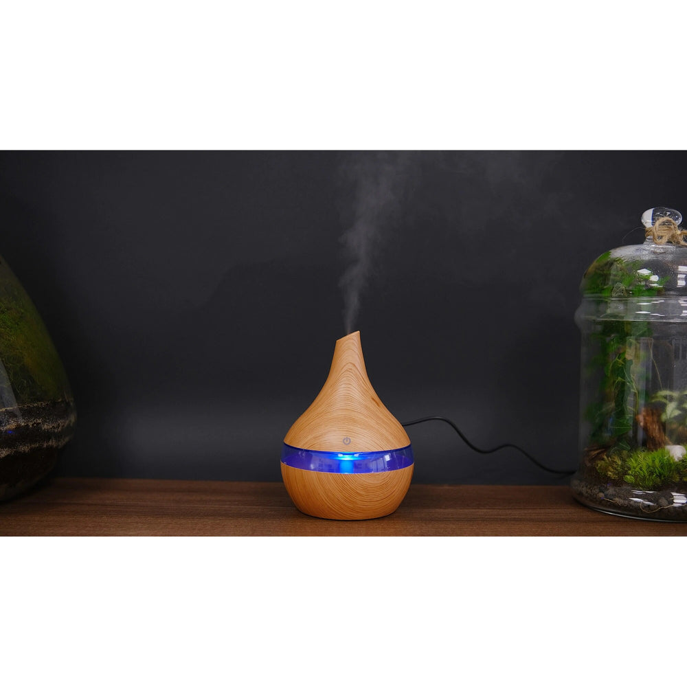 Set 2 Bucati – Umidificator Ultrasunete cu LED, Eliberare Parfum si Purificator Aer, Lemn + 12 sticlute ulei aromaterapie PromotiiZilnice