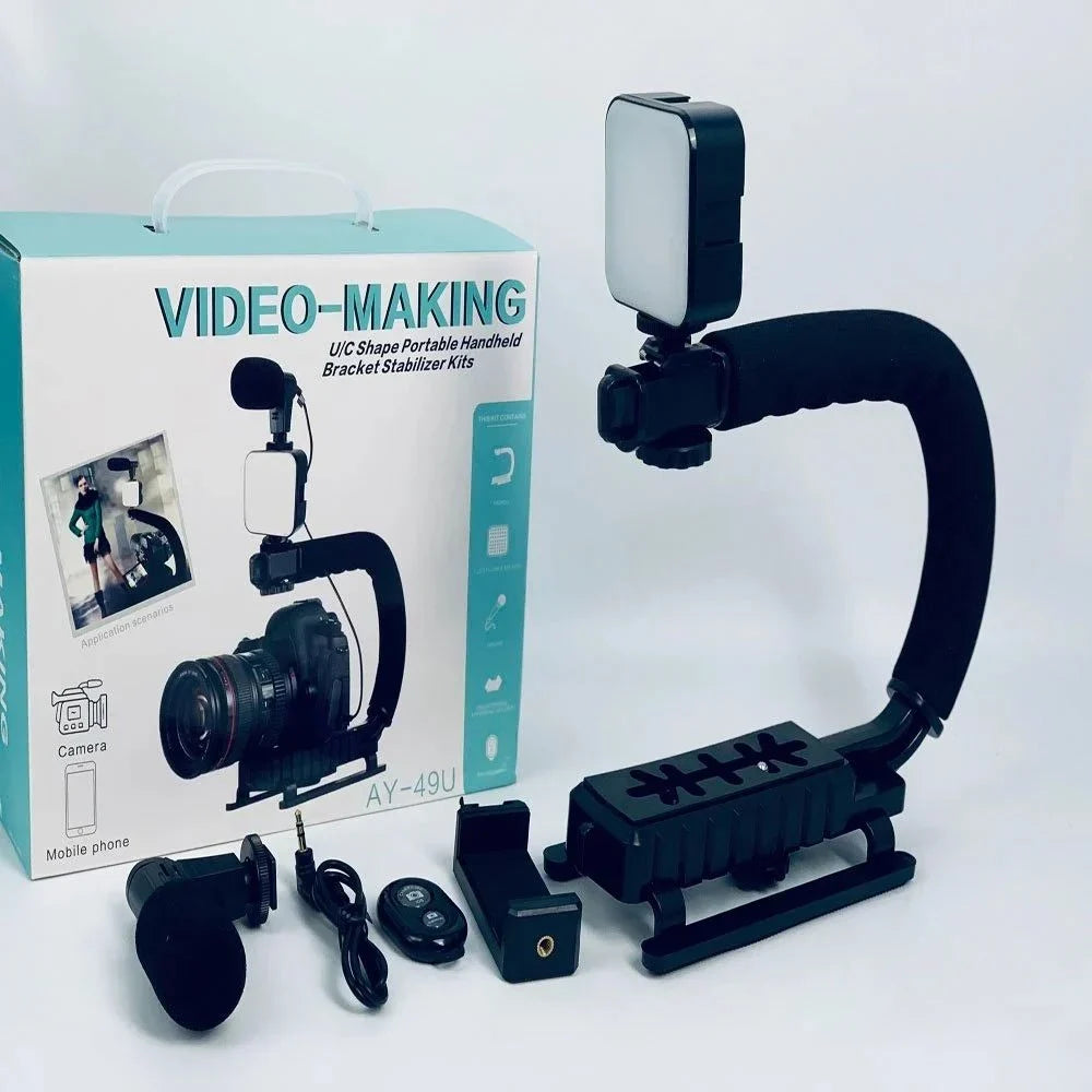 Kit vlogging complet pentru camera, telefon, trepied in forma de U, telecomanda bluetooth, microfon PromotiiZilnice