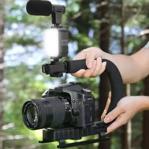 Kit vlogging complet pentru camera, telefon, trepied in forma de U, telecomanda bluetooth, microfon PromotiiZilnice