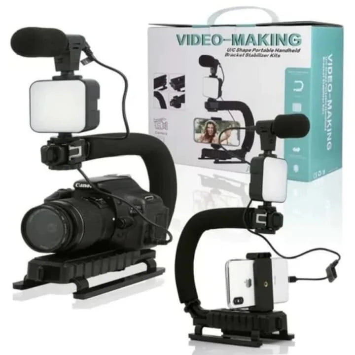 Kit vlogging complet pentru camera, telefon, trepied in forma de U, telecomanda bluetooth, microfon PromotiiZilnice