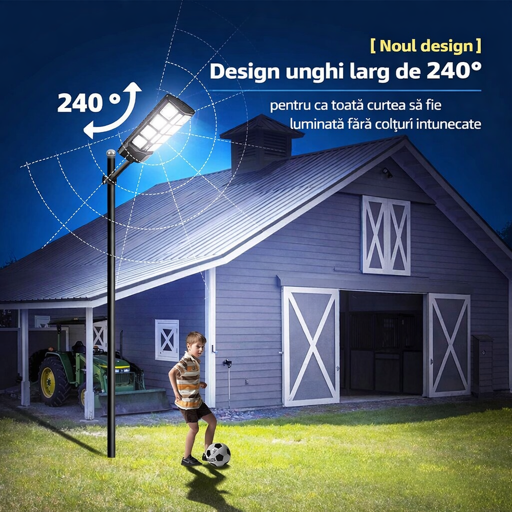 Lampa Stradala Solara 800W cu Telecomanda, LED, Unghi Iluminare 180°, IP65 PromotiiZilnice