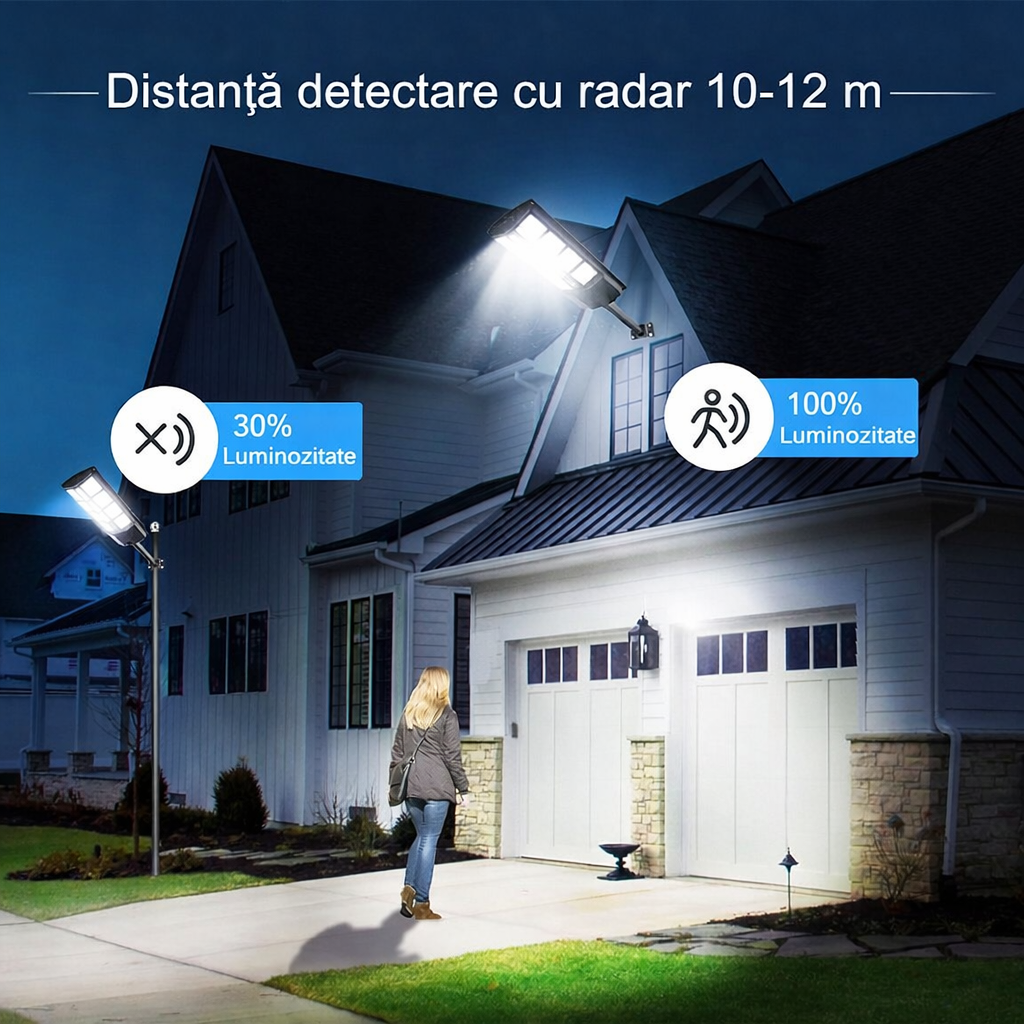 Lampa Stradala Solara 800W cu Telecomanda, LED, Unghi Iluminare 180°, IP65 PromotiiZilnice