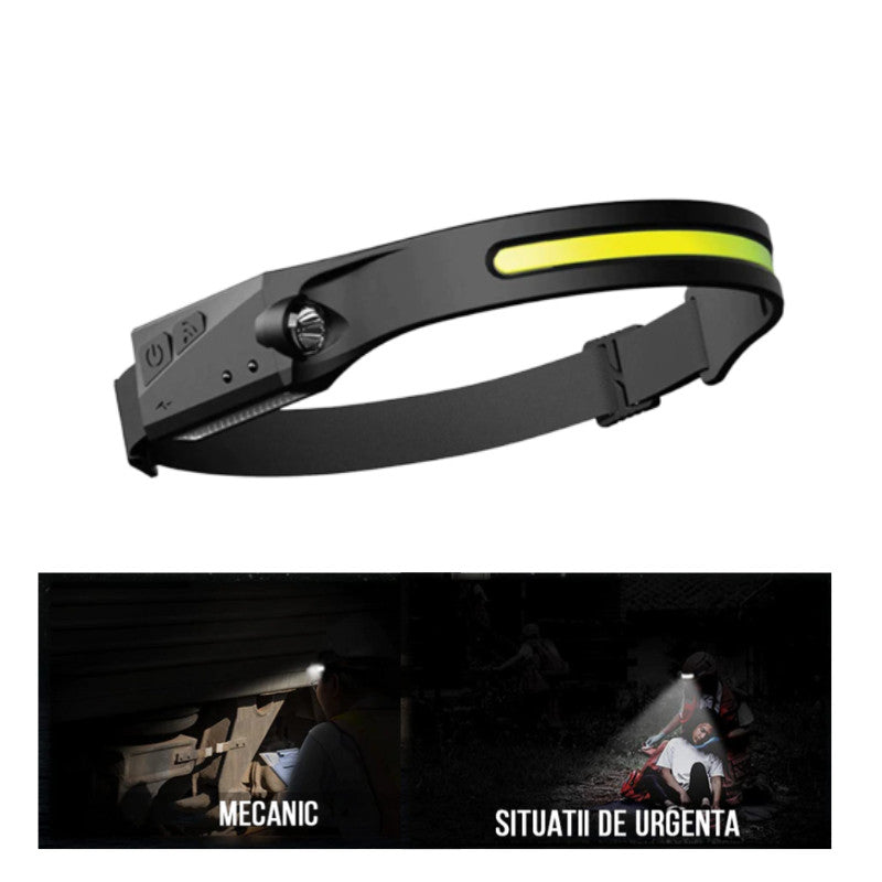 Lanterna de cap banda led cu acumulator, Unghi Larg de Iluminare, Led Puternic si Senzor Miscare PromotiiZilnice