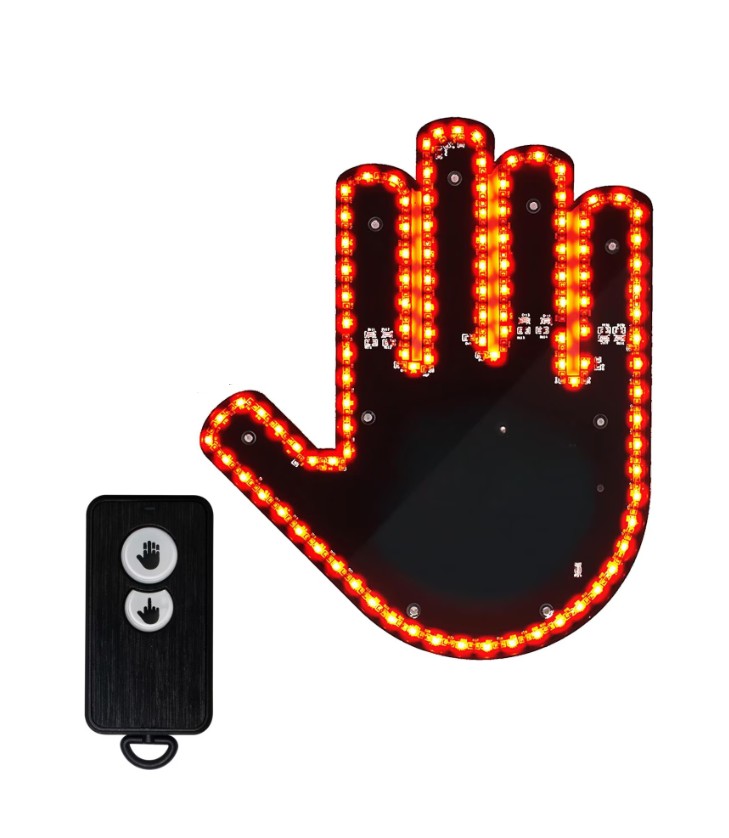 1+1 CADOU Semn LED Auto cu Telecomanda, Design Mana, 4 Moduri, Efect Vizual Stralucitor, Negru/Galben PromotiiZilnice Imagine principală a produsului
