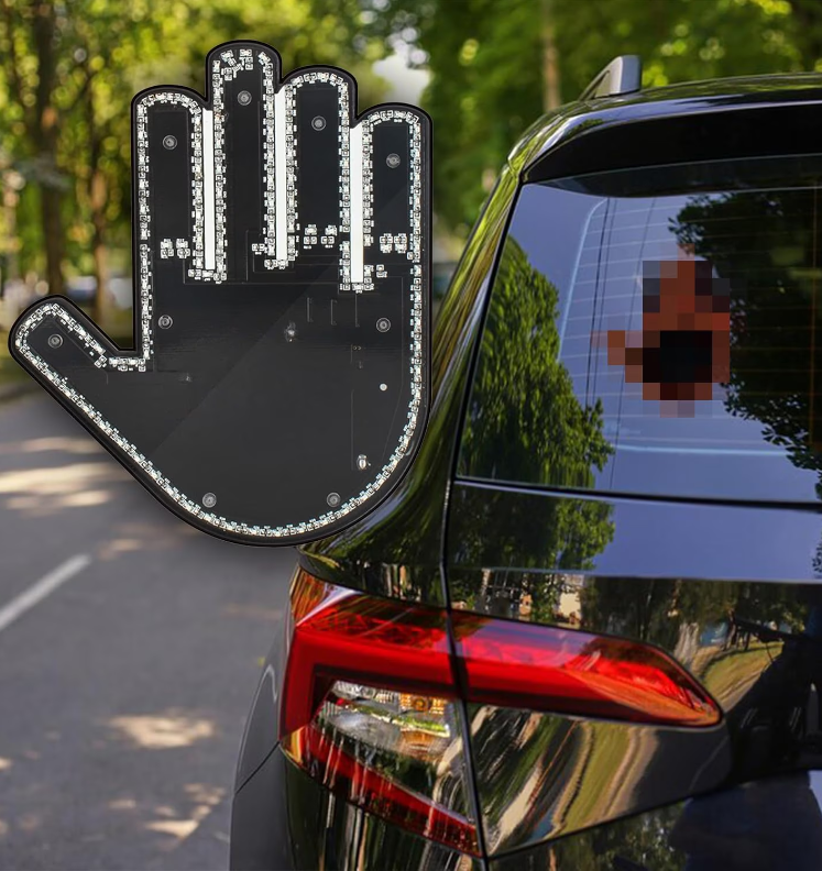 1+1 CADOU Semn LED Auto cu Telecomanda, Design Mana, 4 Moduri, Efect Vizual Stralucitor, Negru/Galben PromotiiZilnice