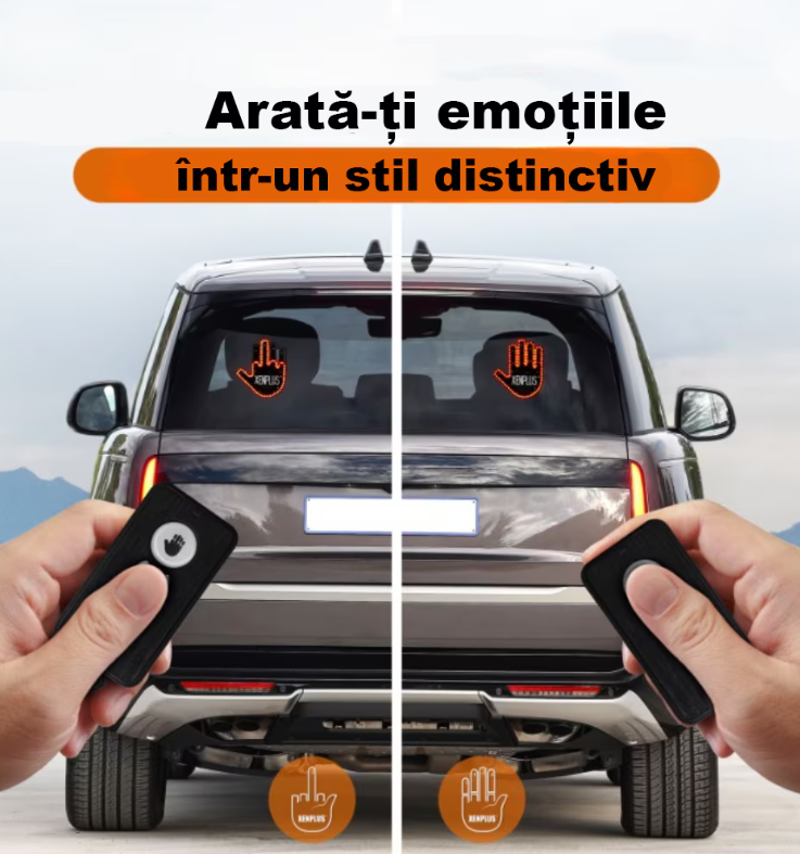 1+1 CADOU Semn LED Auto cu Telecomanda, Design Mana, 4 Moduri, Efect Vizual Stralucitor, Negru/Galben PromotiiZilnice