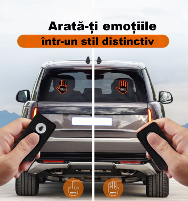 1+1 CADOU Semn LED Auto cu Telecomanda, Design Mana, 4 Moduri, Efect Vizual Stralucitor, Negru/Galben PromotiiZilnice