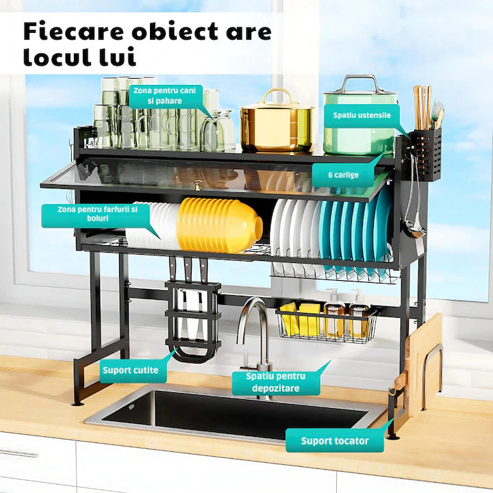 Scurgator, Raft vase, 85 cm lungime, otel Premium inoxidabil, anticoroziune, design versatil, uscare/depozitare, negru - PromotiiZilnice