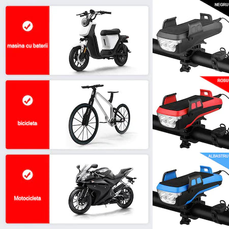 Lanterna suport telefon bicicleta, alarma, baterie de incarcare PromotiiZilnice