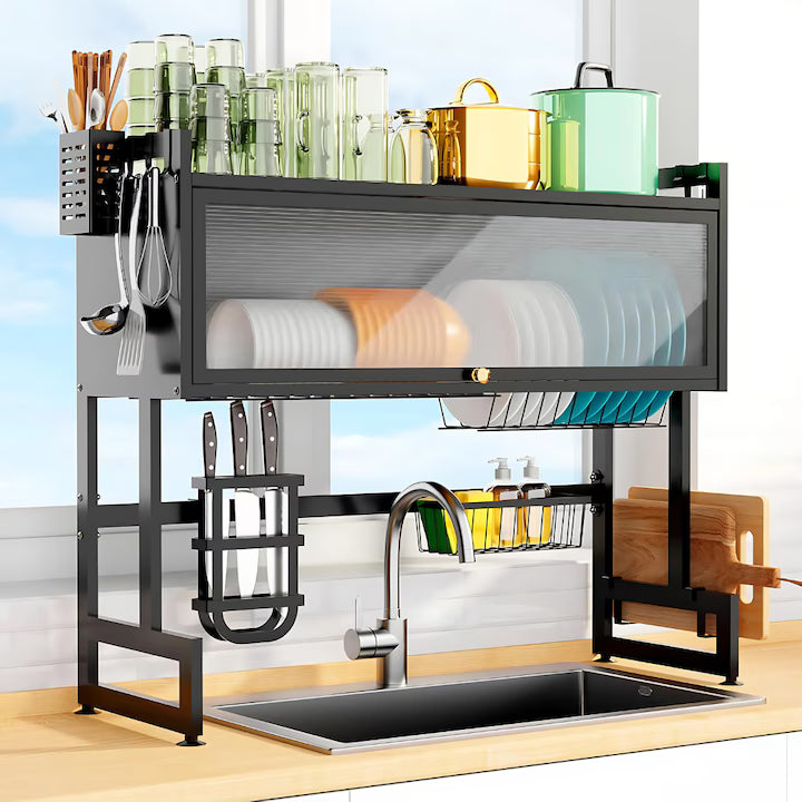 Scurgator, Raft vase, 85 cm lungime, otel Premium inoxidabil, anticoroziune, design versatil, uscare/depozitare, negru PromotiiZilnice