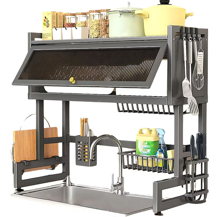 Scurgator, Raft vase, 85 cm lungime, otel Premium inoxidabil, anticoroziune, design versatil, uscare/depozitare, negru - PromotiiZilnice