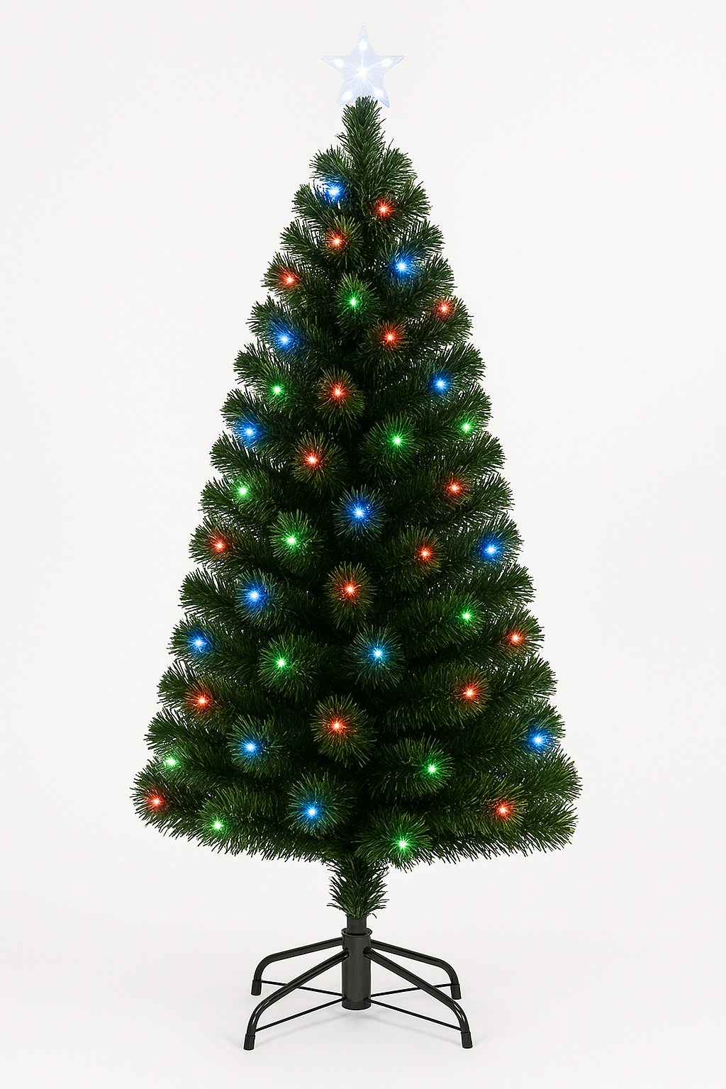 Brad Craciun 210 cm cu 240 LED RGB si Fibra Optica, Stea Luminoasa, Suport Metalic, IP20 – Verde - PromotiiZilnice
