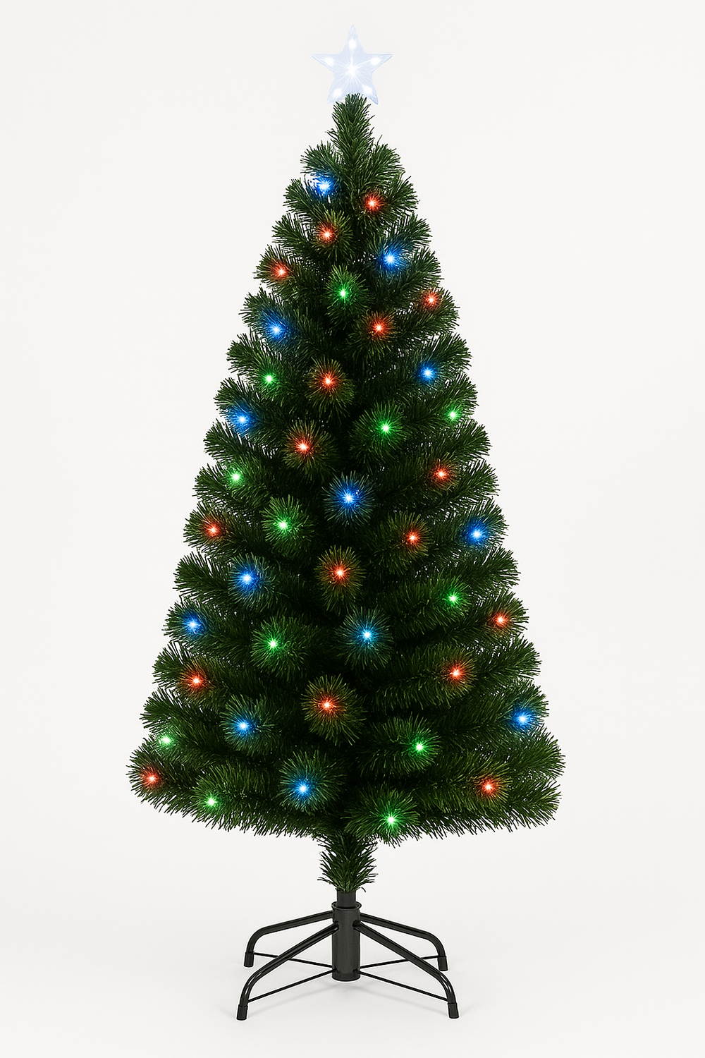 Brad Craciun 210 cm cu 240 LED RGB si Fibra Optica, Stea Luminoasa, Suport Metalic, IP20 – Verde - PromotiiZilnice