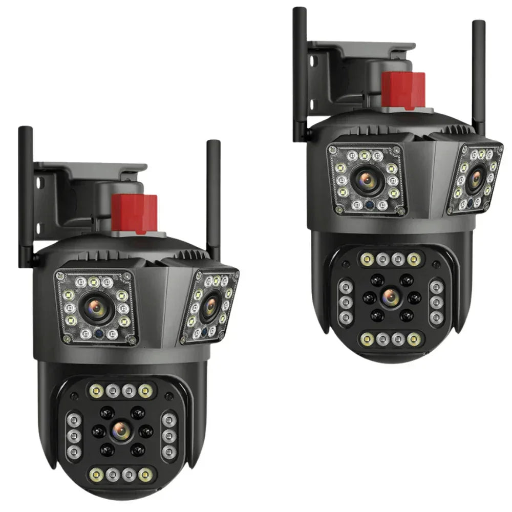 Set 2 camere triple Wi-Fi 6K, 12MP, audio bidirecțional, detecție mișcare AI, night vision, PTZ PromotiiZilnice