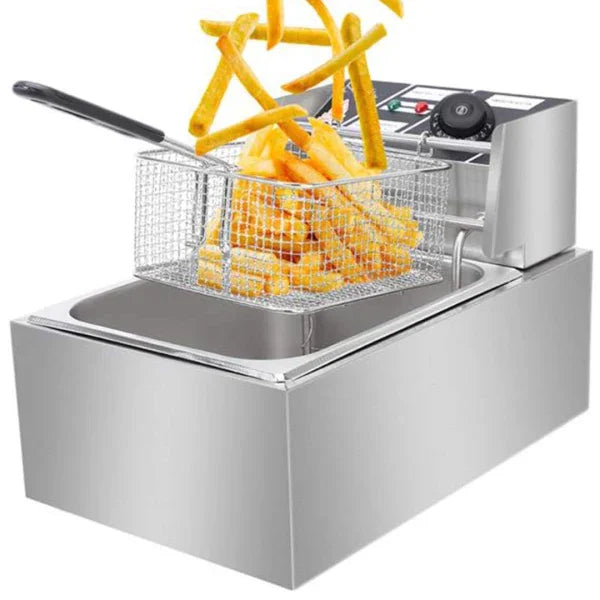 Friteuza Electrica Profesionala 6L, Inox, 2500W – Termostat Reglabil, Capac Antistropire, Usor de Curatat PromotiiZilnice