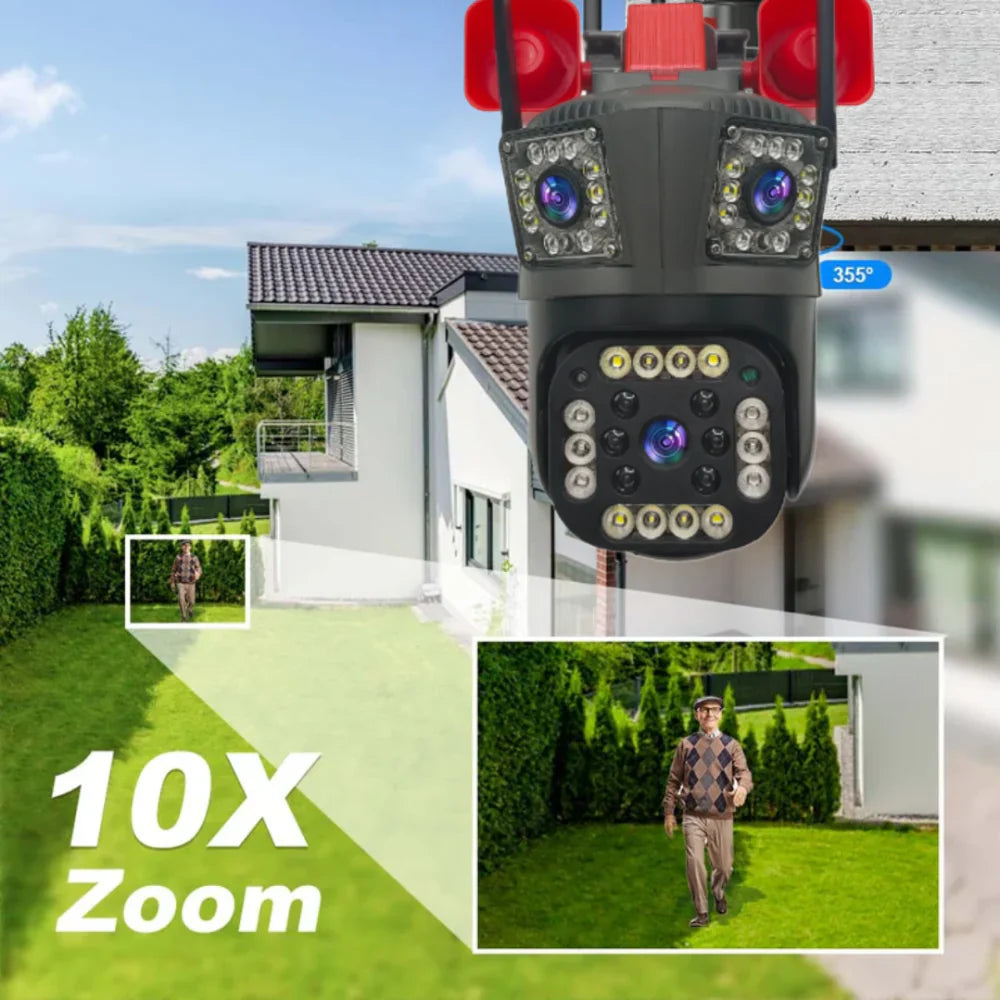 Cameră Inteligentă Tripla 4K – Supraveghere WIFI/4G cu Alarmă și Urmărire Mișcare PromotiiZilnice