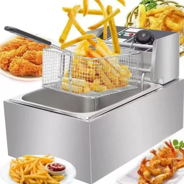 Friteuza Electrica Profesionala 6L, Inox, 2500W – Termostat Reglabil, Capac Antistropire, Usor de Curatat PromotiiZilnice