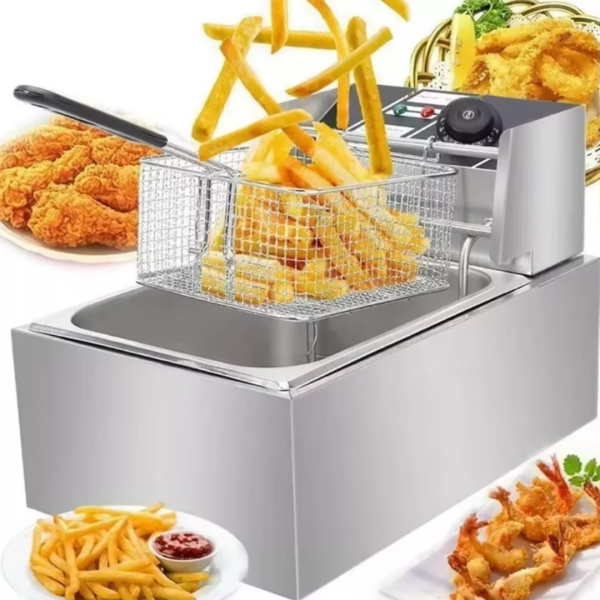 Friteuza Electrica Profesionala 6L, Inox, 2500W – Termostat Reglabil, Capac Antistropire, Usor de Curatat - PromotiiZilnice